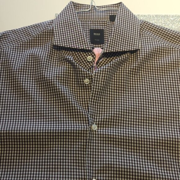 Hugo Boss Brown Gingham Brown and White  Shirt - Size 41 Like New - Picture 2 of 7
